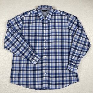 Bugatchi Shirt Mens XXL Blue Plaid Classic Casual Preppy‎ Office Workwear Travel